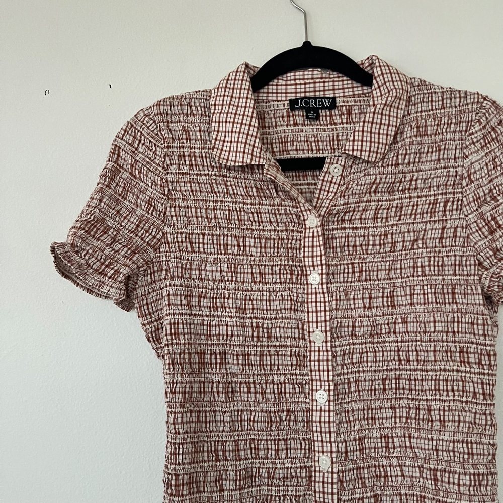 J. Crew Smocked Button-Up Shirt in Gingham Cotton Voile - Picture 4 of 8